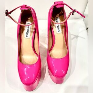 Steve Madden Bright Pink Patent Platform Ankle-Strap Pumps 6